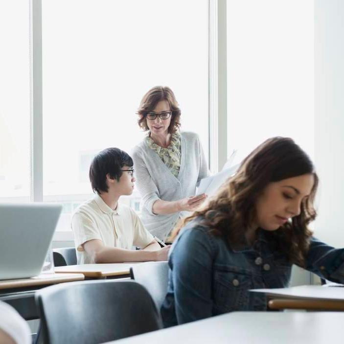 Students working in a classroom