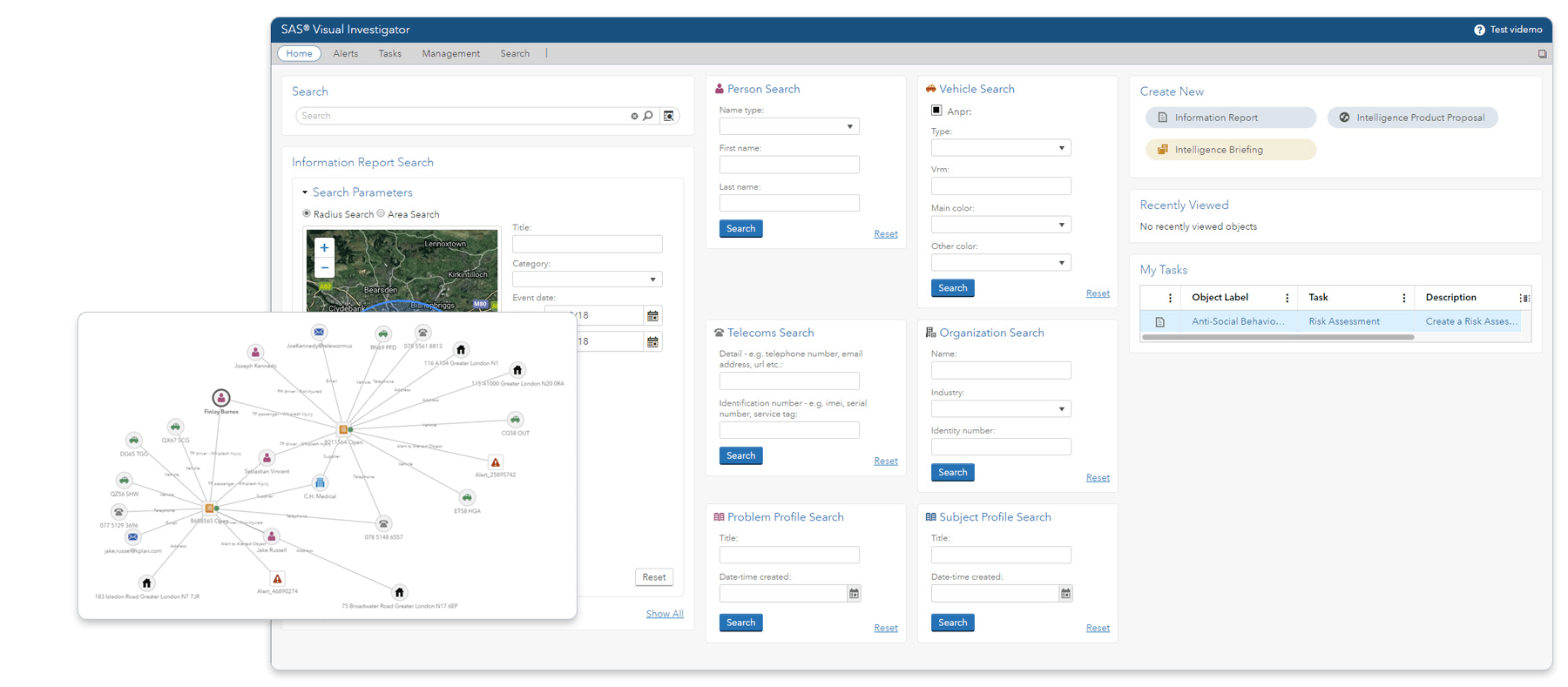 Screenshot of SAS Law Enforcement Intelligence homepage with highlight