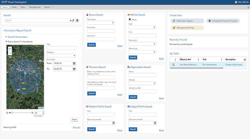 Screenshot of SAS Law Enforcement Intelligence homepage