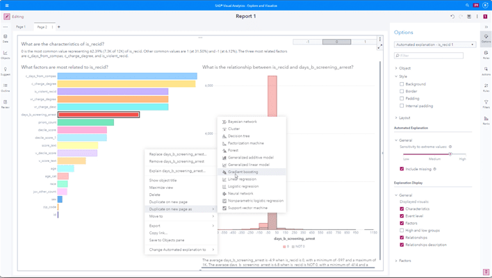 메뉴 중첩 칼럼이 있는 VA 보고서를 보여주는 SAS Visual Analytics