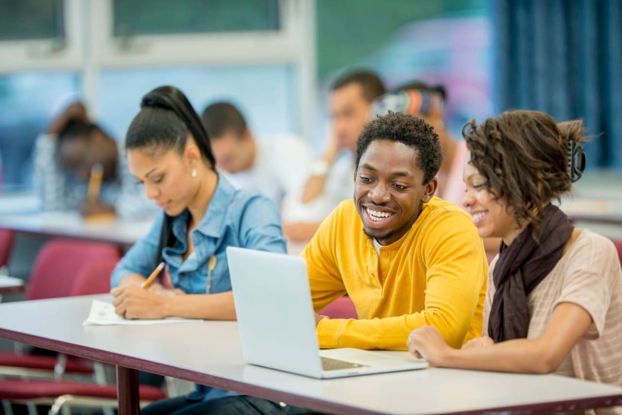 Group of students attending class